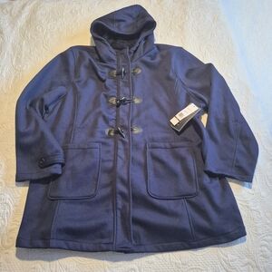 Big Chill women's size 3X navy zip up duffle jacket with sherpa lined hood NEW